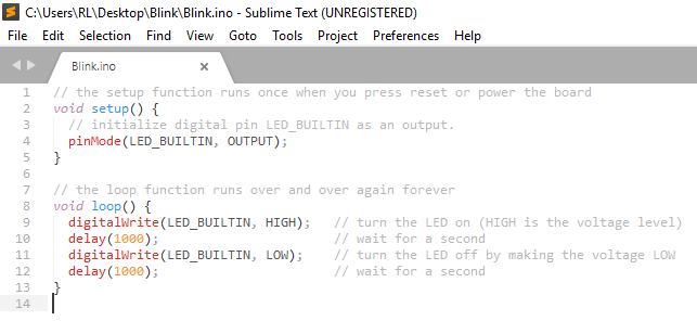Sublime Text C++ Syntax Highlight of the Blink .ino Code