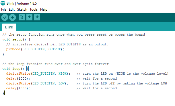 Modified version of the Blink code in Arduino IDE