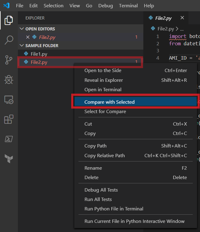 Compare files in Visual Studio Code - Radish Logic